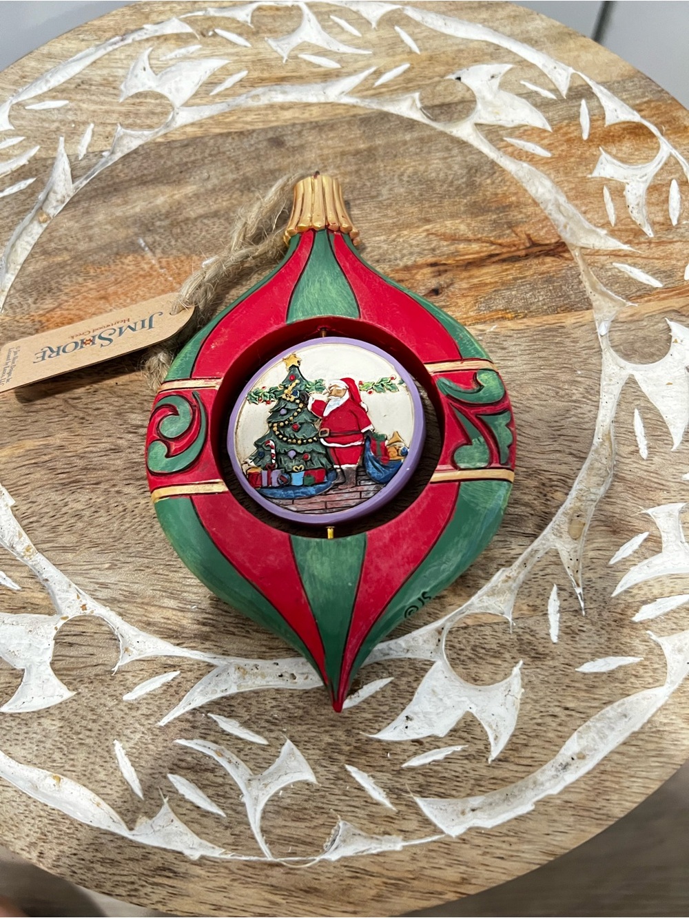 Jim Shore Red & Green Teardrop Santa Ornament